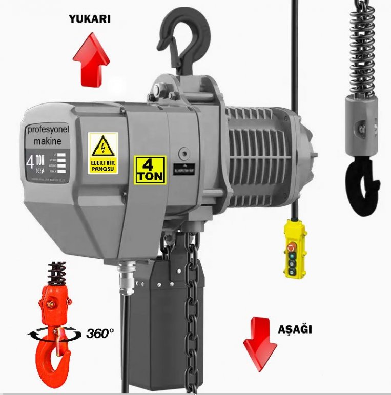 4 Ton Elektrikli Sabit Ask�l� Zincirli Vin�